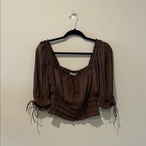 Abercrombie & Fitch Brown Smocked Peasant Blouse